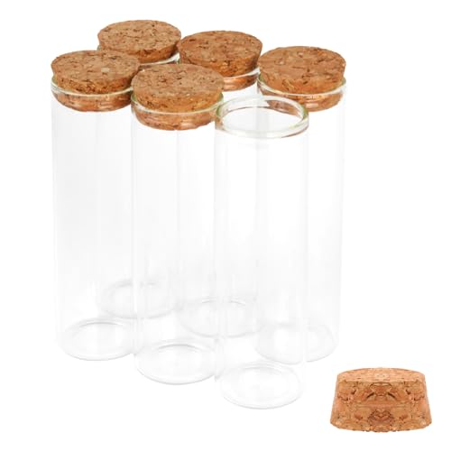 6PCS 50ml Glass Test Tubes with Cork Stoppers, 30 x 100mm Liquid Sample Vial, Clear Flat Test Tubes for Bath Salt, Candy Storage, Scientific Experiments, Party Decoration and Plant Propagation - color: with Cork Stoppers, size: 50ml
