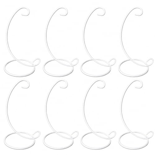 White Ornament Display Stands - Set of 8 - 11" Metal Ornament Holders for Christmas Ornaments - Display Stand for Glass Globes, Terrariums, Suncatchers & Hanging Decorations - White Finish