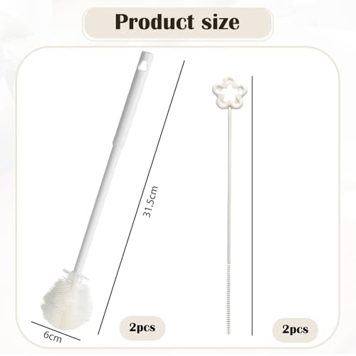 2 Pieces Flexible Silicone Bottle Brush with Long Handle, Long Handle Water Bottle Brush Cleaner, for Narrow Neck Bottles, Water Bottles, Baby Bottles, Flasks