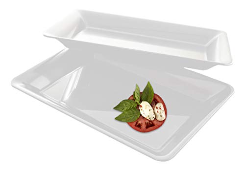 zappy White Plastic 5 Pack Serving Trays, 10" x 14" Rectangular Platters, Elegant, Durable, BPA Free