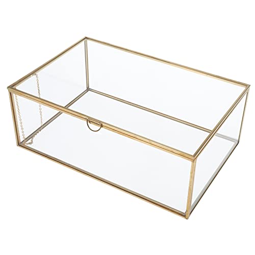 Glass Jewelry Display Box, Card Box with Hinged Lid, Gold Keepsake Box | Vintage Glass Box, Wedding Card Box, Home Decorative Box for Photo Trinket Rings Bracelet (Gold, Large) - color: Gold, size: Large