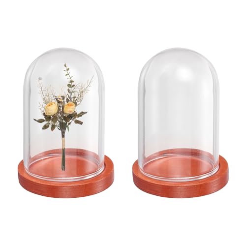 uxcell 2pcs Glass Display Dome 1.2"x1.6" Clear Cloche Glass Dome Bell Red - color: Red, size: 1.2x1.6"