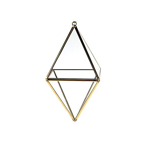 WGV Hanging Geometric Planter Terrarium Width 4" Height 8.25" Clear Glass Gold Frame DIY Succulent air Plant Miniature Fairy Garden Windowsill Decor Standing Diamond 1 Piece - color: Gold, size: Diamond 8"