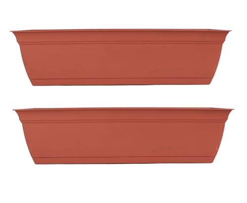 The HC Companies Eclipse Window Planter Box, 30 Inch, Clay, 2-Pack | Plastic, Attached Saucer, Drainage Holes, Lightweight, UV-Resistant, for Indoor & Outdoor Plants, Garden & Home Decor - color: Clay, size: 30" (Pack of 2)