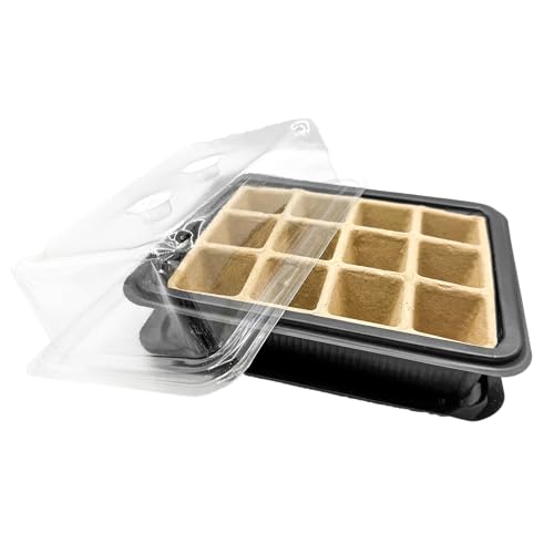 Seed Starter Trays, 12-Cell Kit with Humidity Dome, Reusable Seedling Germinating Plant Trays, 8 x 6 inches (3)