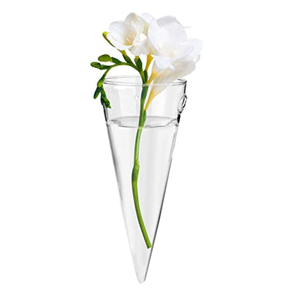 8.2 Inch High Small Wall Hanging Glass Planter Vase, Clear Cone Terrarium for Succulents Air Plants Mini Flower Wall Vase Flower for Indoor or Outdoor Bedroom Living Room Kitchen Office