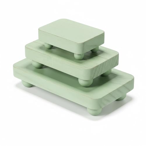Maitys 3 Pcs Wooden Risers for Display Pedestal Stand Wooden for Decor Farmhouse Vintage Rustic Stackable Kitchen Stand Tray Riser, 3 Sizes(8 x 4.3, 6 x 3.5, 4 x 2.8 in,Green) - color: Green, size: 8 x 4.3, 6 x 3.5, 4 x 2.8 In