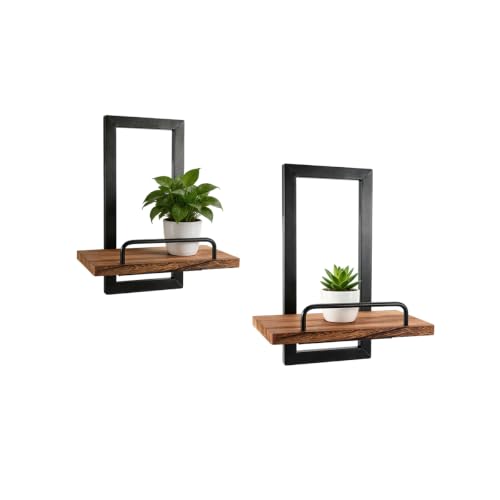 Floating Plant Shelves 2Pack, Metal&Wood Wall Mounted Shelf with Guardrail - size: 1-Tier