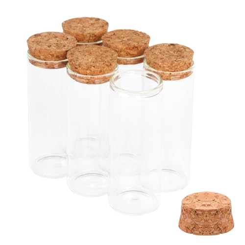 6PCS 40ml Glass Test Tubes with Cork Stoppers, 30 x 80mm Liquid Sample Vial, Clear Flat Test Tubes for Bath Salt, Candy Storage, Scientific Experiments, Party Decoration and Plant Propagation - color: with Cork Stoppers, size: 40ml