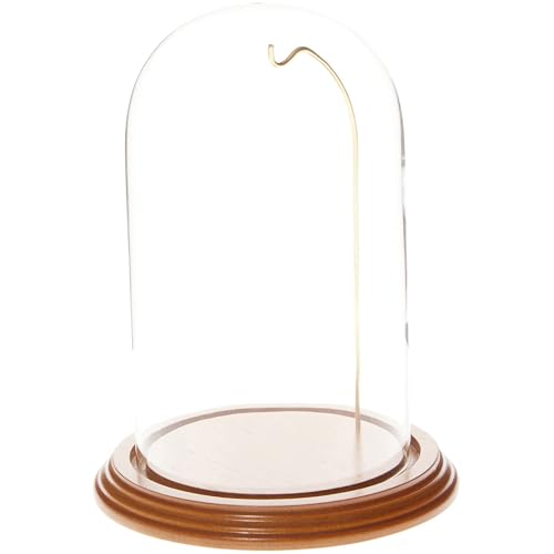 Plymor 4.5" x 8" Watch/Ornament Glass Display Dome Cloche (Oak Veneer Base & Gold Wire) - color: Oak Base / Gold Wire