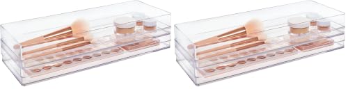 STORi SimpleSort 2-Piece Stackable Clear Drawer Organizer Set | 15" x 6" x 2" Rectangle Trays | Wide Makeup Vanity Storage Bins and Office Desk Drawer Dividers | Made in USA (Pack of 2) - size: 15x6x2" (Pack of 2)