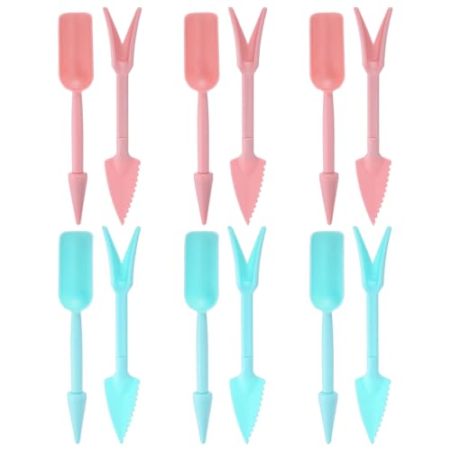 M METERXITY 6-Set Mini Gardening Tools, Plastic 2-in-1 Portable Garden Shovel Hand Tools Set Digging Scoops Kits for Plant/Seedlings/Transplanting/Succulent/Bonsai [Pink,Blue] - color: Pink,Blue