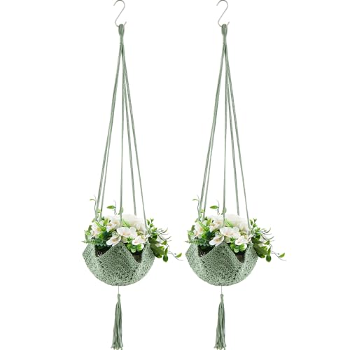 Shappy 2 Pack Boho Macrame Plant Hanger for Indoor | Large Hanging Planter Plant Holder Pot Hanger Hanging Basket Wall Planters, Plants Lover Gift for Indoor Garden - color: Sage Green, size: Style A