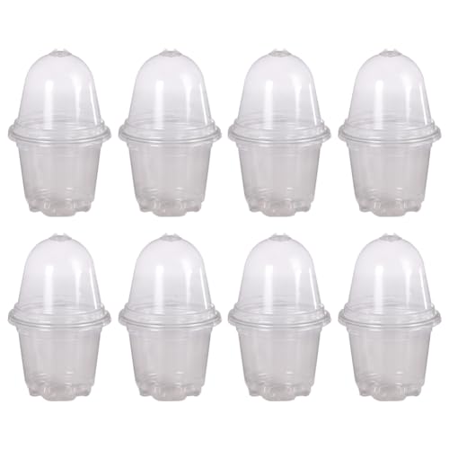 12 Pcs Clear Plastic Plant Pots with Humidity Dome, 9cm/10.5cm, Modern, Indoor, Adjustable Humidity and Temperature, Round, Solid