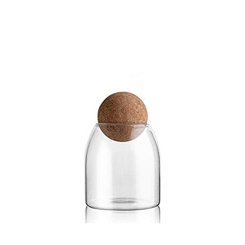 MOLFUJ 550ML/18Oz Glass Storage Container with Ball Cork, Cute Decorative Organizer Bottle Canister Jar with Air Tight Wood Lid for Food, Coffee, Candy, Bathroom Apothecary Cotton Swab Qtip Holder - size: 550 ml/18 oz