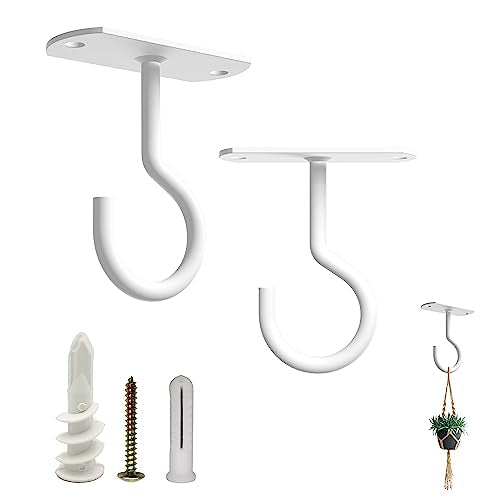 NACETURE Ceiling Hooks Heavy Duty 2 Pack - Plant Hooks for Ceiling Hanging Hook for Hanging Basket Hook, Light, Bird Feeders, Wind Chimes Décor Indoor & Outdoor (White 2 Pack) - color: White, size: 2.5 Inch 2 Pack