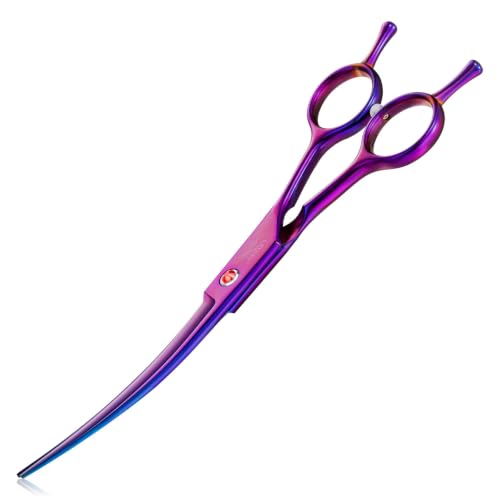 JASON Curved Dog Grooming Scissors - 7" Up-Curved Trimming Shears Purple | Ergonomic Handle Japanese Stainless Steel Scissor for Dogs, Cats and Other Pets, Sharp, Gift - color: Purple, size: 7.01