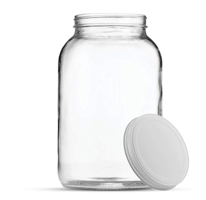 1 Gallon Glass Jar with Lid | Wide Mouth Food Storage and Fermentation Jar | Heavy-duty Glass Jars with Lids for kombucha, pickling and dry goods | Large Glass Jar with Lid has a reusable plastic cap - size: 1 Pack