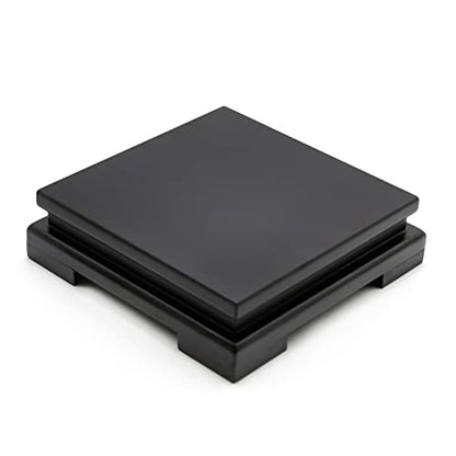 Hoypeyfiy Wooden Display Stand, Black Square Wood Display Base for Teapot Vase Bonsai Pot Statue Ornament Tabletop Home Decoration, 9.09 x 9.09 x 1.69 Inch