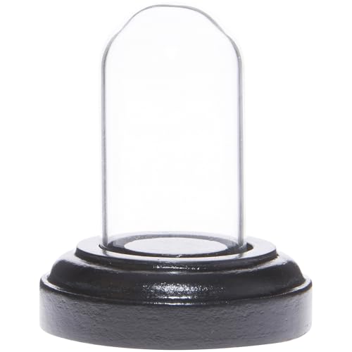 Plymor Miniature 1" x 2" Mini Glass Display Dome TINY Cloche (Black Wood Veneer Base) - color: Black Wood Veneer Base