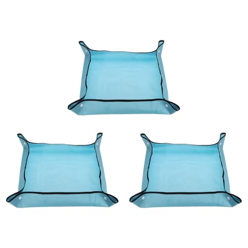 HARFINGTON 3pcs Repotting Mat 19.7" x 19.7" Oxford Cloth Waterproof Plant Repotting Mat Foldable Portable Gardening Potting Tray with Plastic Buckle for Indoor Plant Change Soil, Blue - color: Blue