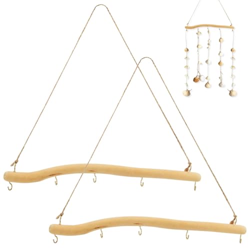 15 Inch Driftwood Wall Hanging Jewelry Hanger, Natural Driftwood Decorative Branches Rustic Wood Logs Hanging Jewelry Organizers with 5 Hooks(2PCS)