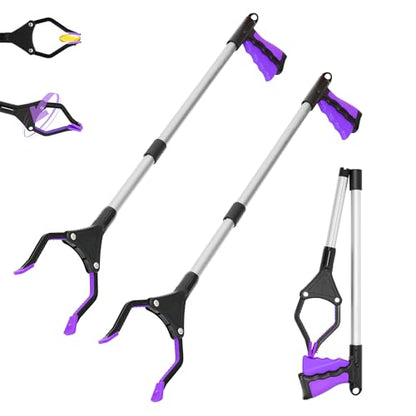 Upgrade 2-Pack Foldable 32" Grabber Reacher Tool, Lightweight Reacher Grabber Pickup Tool with 360° Rotating Jaw & Magnet, Reaching Tool for Trash Pick Up Stick, Litter Picker, Arm Extension (Purple) - color: Purple (Pack of 2)