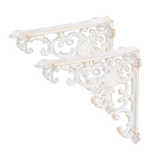 Sungmor Vintage Cast Iron Shelf Brackets - 2 Pack 7.7 Inch Rustic Green | Ornate Decorative Corner Shelf Supports,Garden Wall Hanging Bracket,Metal Corbels with Scroll Design, Indoor Outdoor Use - size: Antique White - 7.7inch