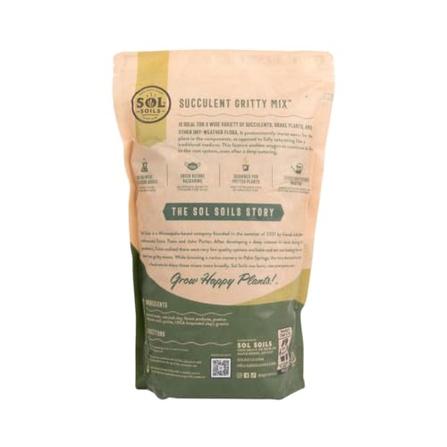 Sol Soils Succulent Gritty Mix - Fast Draining, Peat Moss Free, Perlite - 2 Quarts - Coconut Husk, Pumice