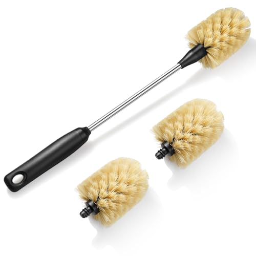 Bottle Cleaning Brush with 2 Replaceable Heads, 15 in, Yellow | Sturdy Nylon Bristles, Long Handle, Non-Slip Grip, Compatible with Sport Bottles, Tumblers, Mugs, Wine Decanters, Glassware - color: Yellow, size: 15 Inch ( Pack of 1)