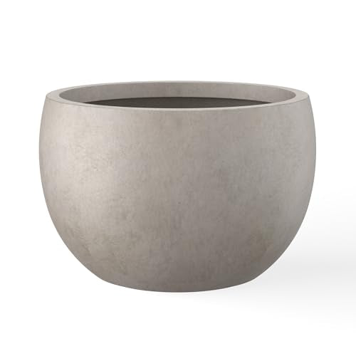 Kante Accent Round Bowl Weathered Concrete Planter 14.8" Dia, Outdoor | Rubber Plug for Indoor, Drainage for Garden, All-Weather Cement Flower Pot, Handcrafted, Anti-Frost & UV, Modern Home Decor - color: Weathered Concrete, size: 15.7" d