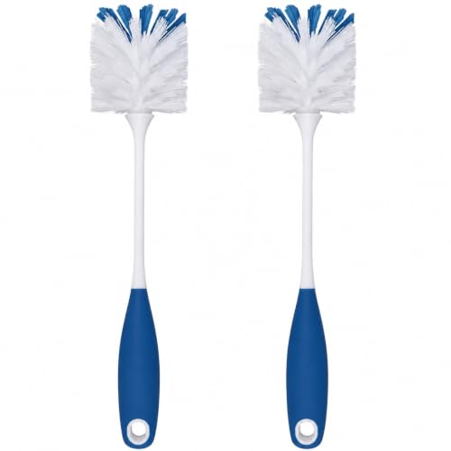 2 Pack Bottle Brushes | Long Handle, Nylon Bristles, Water Bottle Cleaner for Washing Glasswares, Wine Decanter, Food Jars - color: Blue