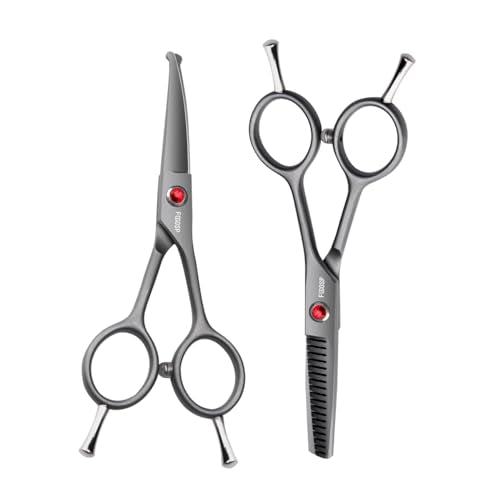 4.5" Dog Grooming Scissors - 2pcs Curved Scissors & Thinning Shears for Small Dog, Cat Face & Paws - Japan 440C (2Kit) - size: 4.5 inch, style: 2Pcs Kit (Curved+Thinning)