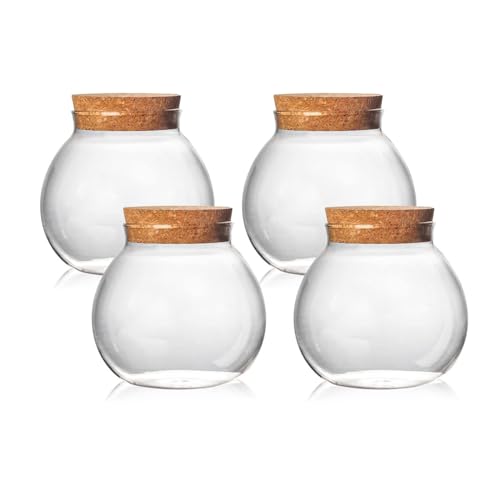 Set of 4 round glass jars with cork lid – 17oz wedding candy jar kitchen jar, perfect for tea, biscuits, cereals, flour, beans, spices, coffee beans etc (4PCS) - color: 4PCS