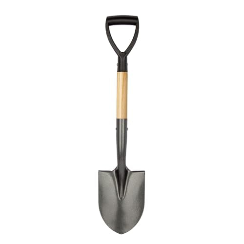 Shovel for Digging, Round Small Shovel with Wooden D-Handle, Metal Garden Shovel for Gardening, 28 Inches