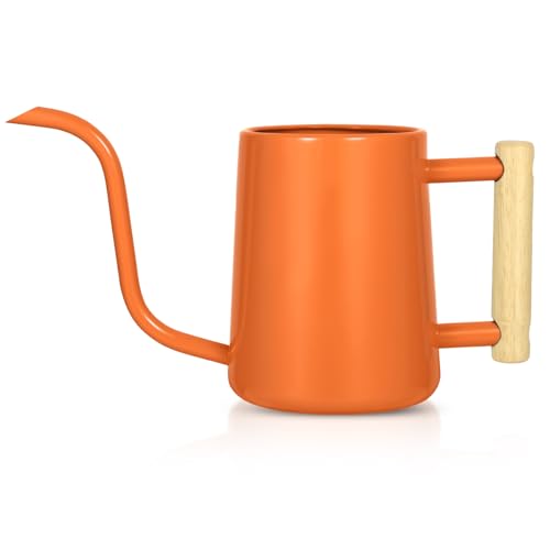 Watering Can Indoor Plants, 35 oz/1000 ml Metal Stainless Steel Watering Can Pot with Long Spout for Indoor House Plants Bonsai Outdoor Garden Flower Decorative (Orange) - color: Orange