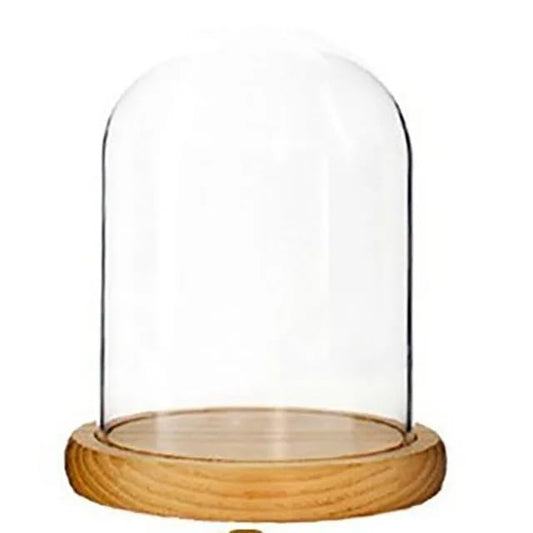 Decorative Clear Glass Dome, Glass Dome for DIY Snow Globes, Tabletop Centerpiece Cloche Bell Jar Display Case Wood Base (Wood Color, 9 x 20 cm) - color: Wood Color, size: 9 x 20 cm