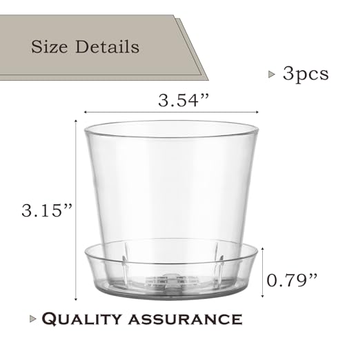 WHJY 3.5 Inch Clear Plastic Nursery Pots with Drainage Holes & Deep Saucer 3 Pack PET Round Planters for Indoor Plants Succulents Flowers Windowsill Gardening - size: 3.5“