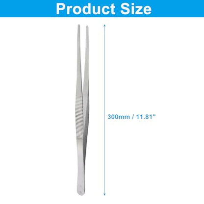 Bonsicoky 1 Pcs Tweezers Nipper, 12 Inch, Stainless Steel, Silver | Extra Long, For Aquarium, Crafts, Jewelry, Food and Horticulture - size: 12 Inch