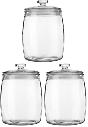 Folinstall Wide Mouth Apothecary Jar with Lid, 0.5 Gallon Glass Jar for Kitchen Storage and Laundry Room Organization, 72 oz Clear Glass Container for Cookie, Candy, Sugar, Flour, Nuts (Pack of 3) - size: 0.56 Gallon (Pack of 3)