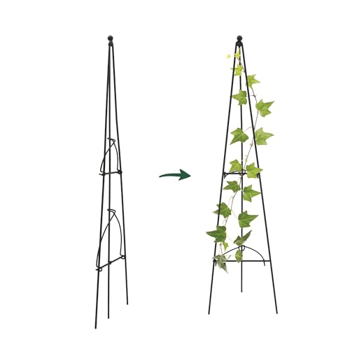 Arcadia Garden Products – No Assembly Required – 3 ft Folding Metal Obelisk Trellis for Climbing Plants – Plastic-Coated Grow Support for Indoor Outdoor Flowers, Vegetables, Vines, Ivy - size: 3 Feet