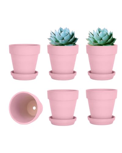 vensovo 4 Inch Peach Pink Terracotta & Clay Pots with Saucer, 6 Pack - color: Peach Pink