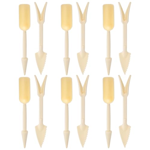 M METERXITY 3-Set Mini Gardening Tools, Plastic 2-in-1 Portable Garden Shovel Hand Tools Set Digging Scoops Kits for Plant/Seedlings/Transplanting/Succulent/Bonsai [Beige] - color: Beige