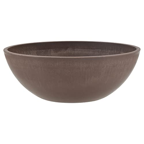 PSW Pot Collection M30C 12-inch Plastic/Stone/Wood Composite Low Bowl Planter – No Drainage Hole (Drillable), Shallow Indoor/Outer Pot for Succulents, Bonsai, Fairy Gardens, Herbs, Chocolate - color: Chocolate, size: 12 Inch