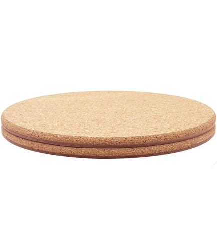 Cork Plant Coasters, Double Layers Hard Cork, 12 Inch, 2 Pcs | Double Layers, Eucalyptus Wood Back, Thick & Hard, Absorbent Cork Plant Mats, Cork Trivets for Hot Dishes, For House Plants - size: 12 inch - 2 Pcs