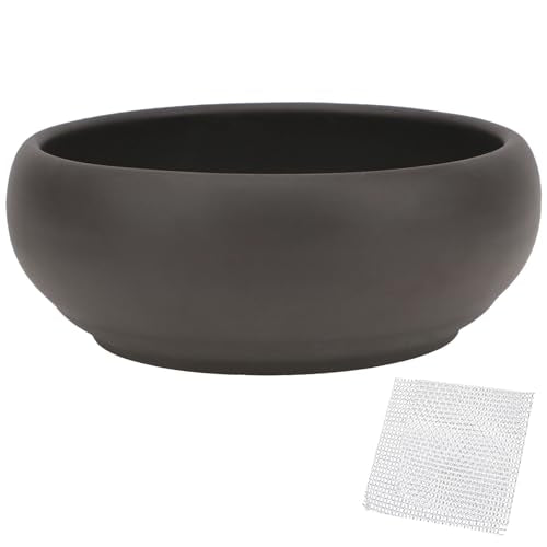 Bonsai Pot 6" Unglazed Round Ceramic Succulent Planter + Drainage Screen - size: 6 Inch