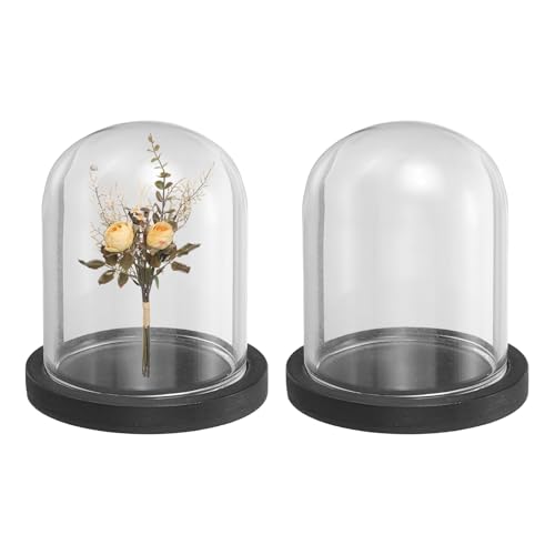 uxcell 2pcs Glass Display Dome 1.4"x1.7" Clear Cloche Glass Dome Bell Black - color: Black, size: 1.4x1.7"