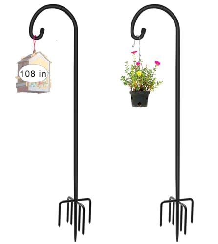 Artigarden 108 inch Outdoor Shepherd Hook with 7 Prong Base (2 Packs), Adjustable Heavy Duty Garden Hanging Stake for Bird Feeder Solar Light Plant Hanger Wedding Decor, Matte Black - size: 108IN-2PACKS