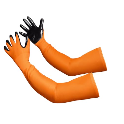 Long Sleeve Gardening Gloves Protection Sleeves, No-Slip Grip & Full Arm Guard Garden Cuffs; Durable, Protective - color: Orange, size: Large