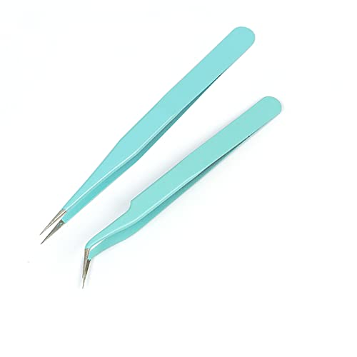 MAXLEAF 2pcs Stainless Tweezers Straight Curved Tweezers for Stickers Eyelash Extensions Precision Electronics Nail Rhinestone Jewelry, Scrapbooking Tools (Green) - color: Green